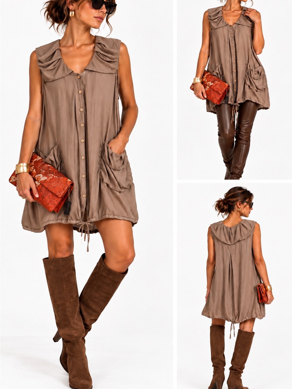 Transit Par-Such 100% Silk Draped Button Front Tunic Top Size 2 M